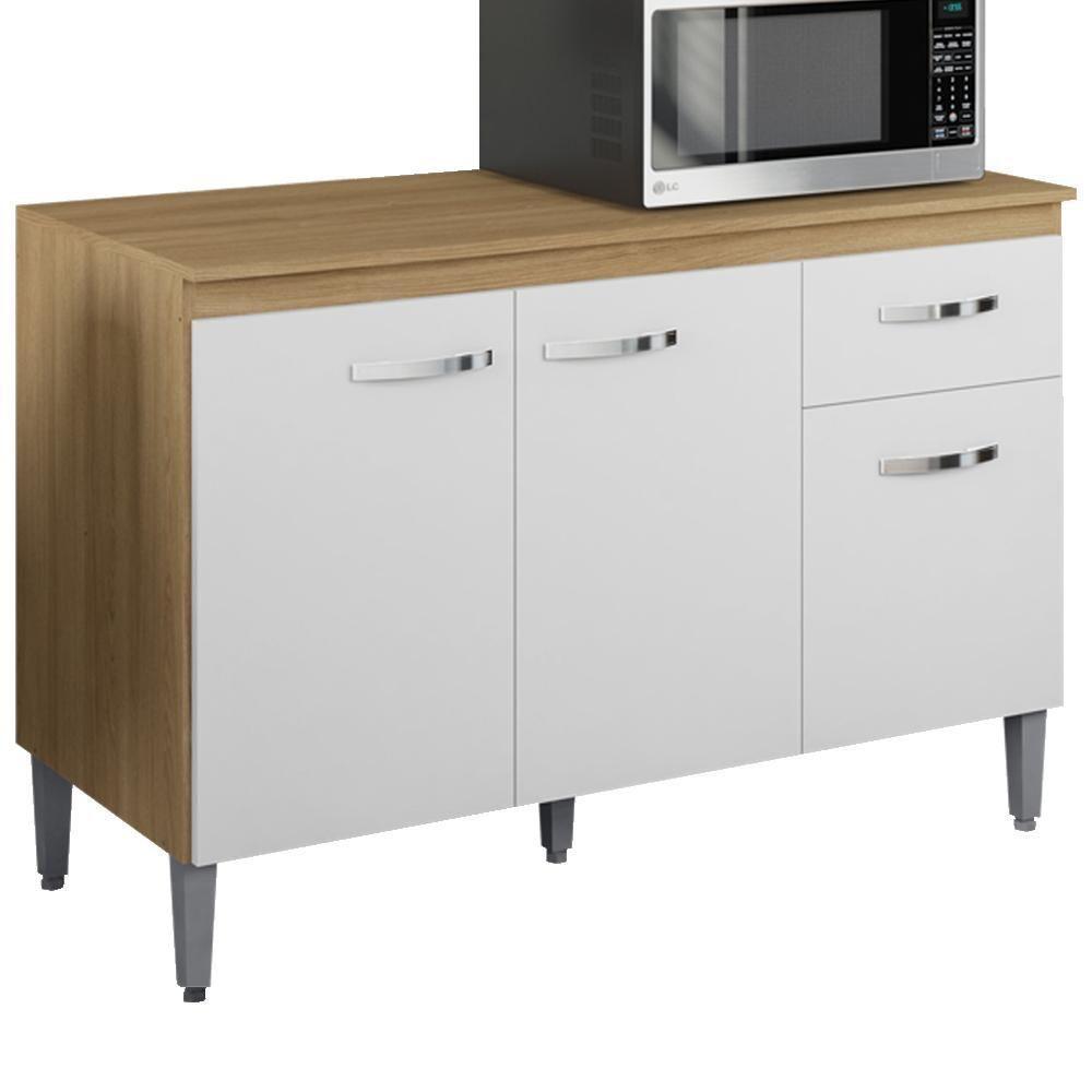 Balcao Com Tampo 120 Cm Gabriela Amendoa Branco Reajl Moveis Amendoa Branco - 1