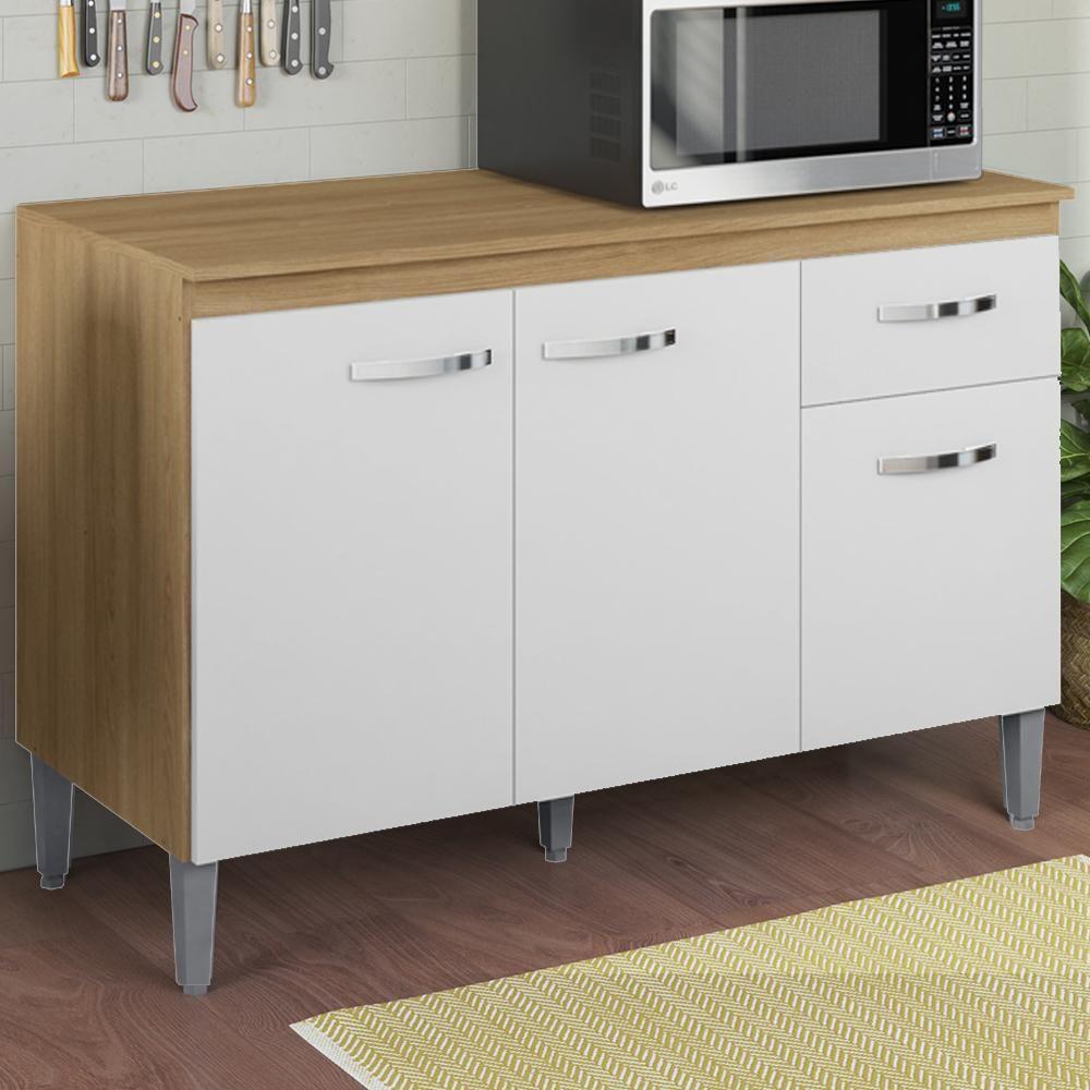 Balcao Com Tampo 120 Cm Gabriela Amendoa Branco Reajl Moveis Amendoa Branco - 2