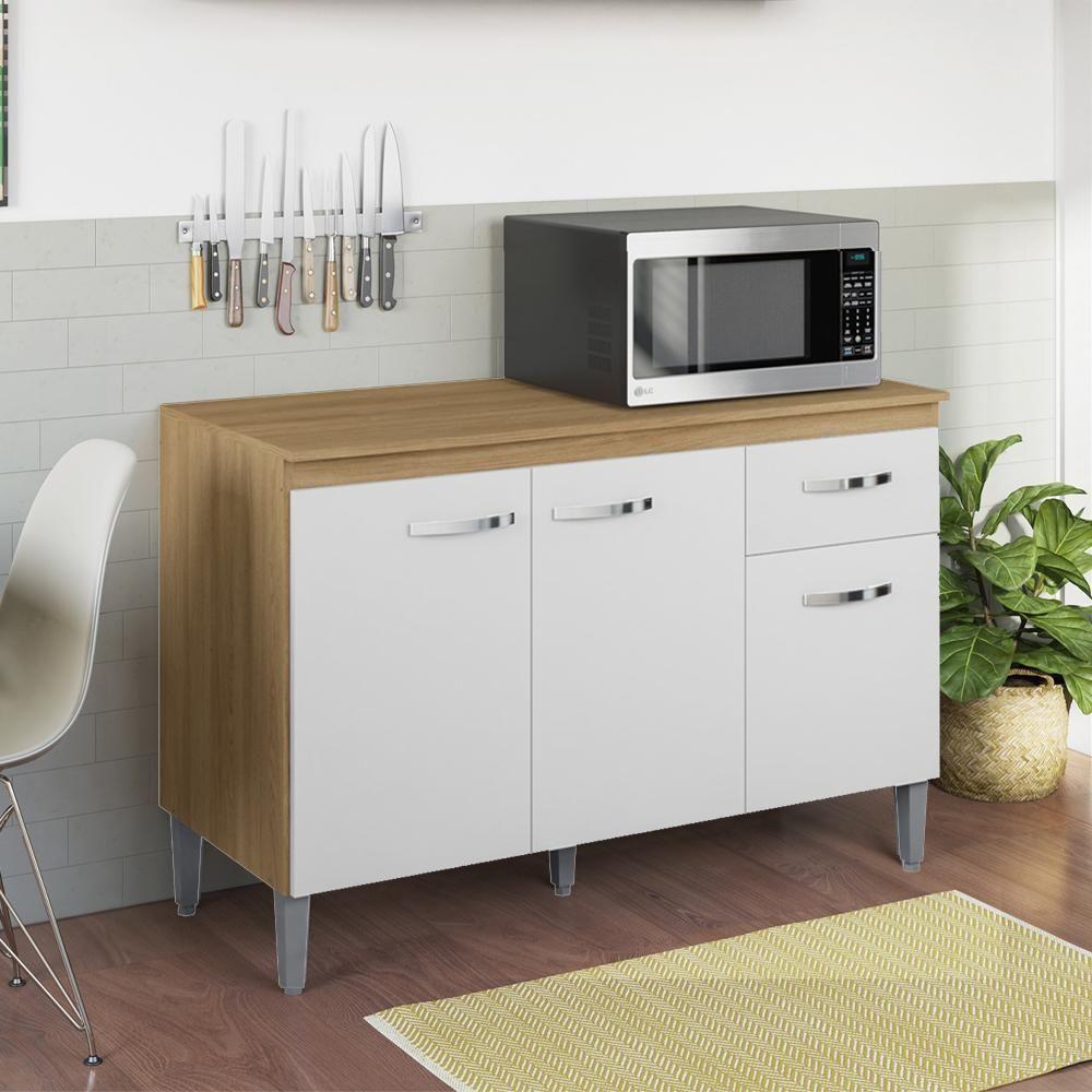 Balcao Com Tampo 120 Cm Gabriela Amendoa Branco Reajl Moveis Amendoa Branco - 7