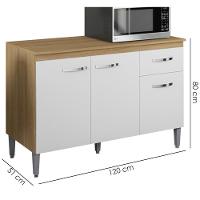 Balcao Com Tampo 120 Cm Gabriela Amendoa Branco Reajl Moveis Amendoa Branco - 3