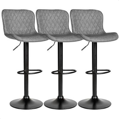 Banqueta Alta Giratória Com Encosto Cozinha Bar Kit 03 Un Cinza