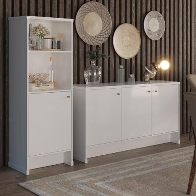 Conjunto Sala De Jantar 2 Peças - Aparador E Estante Verbena - Branco Branco