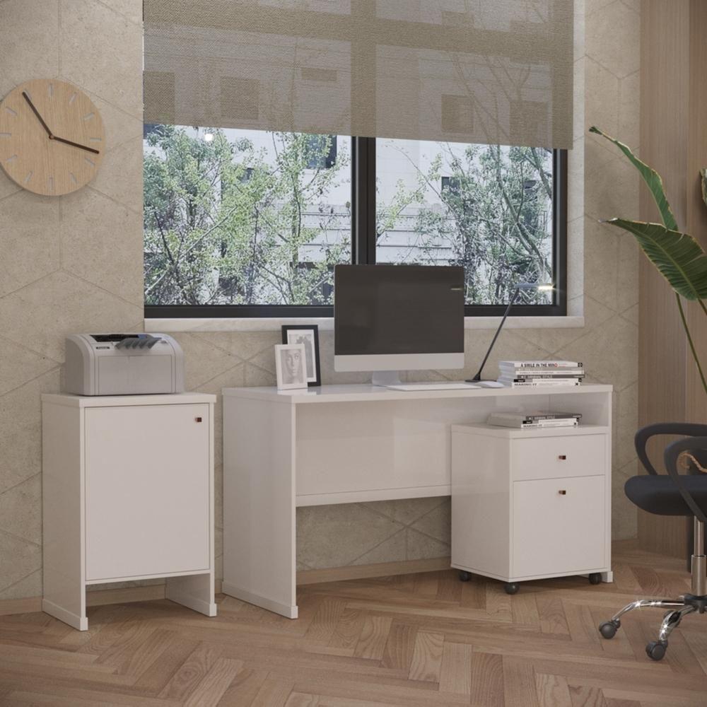 Conjunto Escritório 3 Peças - Mesa Gaveteiro E Balcão Verben - Branco Branco - 1