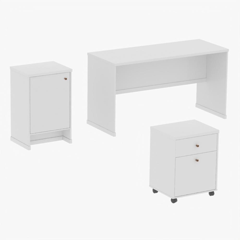 Conjunto Escritório 3 Peças - Mesa Gaveteiro E Balcão Verben - Branco Branco - 2