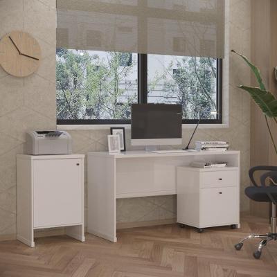 Conjunto Escritório 3 Peças - Mesa Gaveteiro E Balcão Verben - Branco Branco