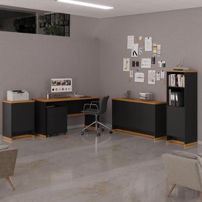 Conjunto Escritório Office Escrivaninha Balcões Gaveteiro Ve - Preto/naturale Preto/naturale