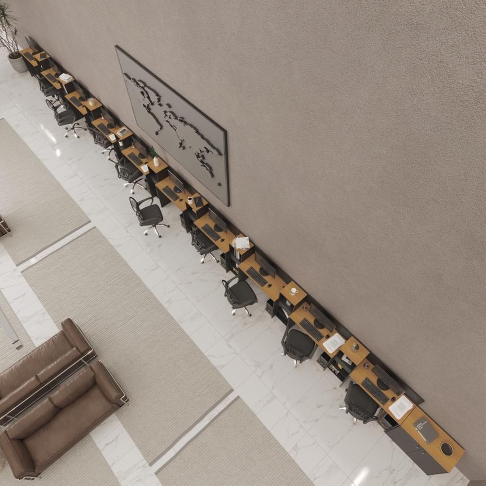 Conjunto De Escritório Tech 9 Livreiro 1 Buffet E 10 Mesas 9 - Preto E Cedro Preto E Cedro - 1