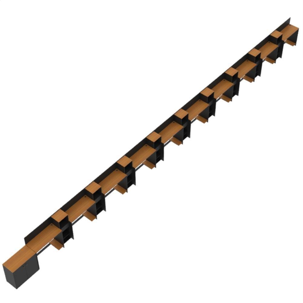 Conjunto De Escritório Tech 9 Livreiro 1 Buffet E 10 Mesas 9 - Preto E Cedro Preto E Cedro - 2