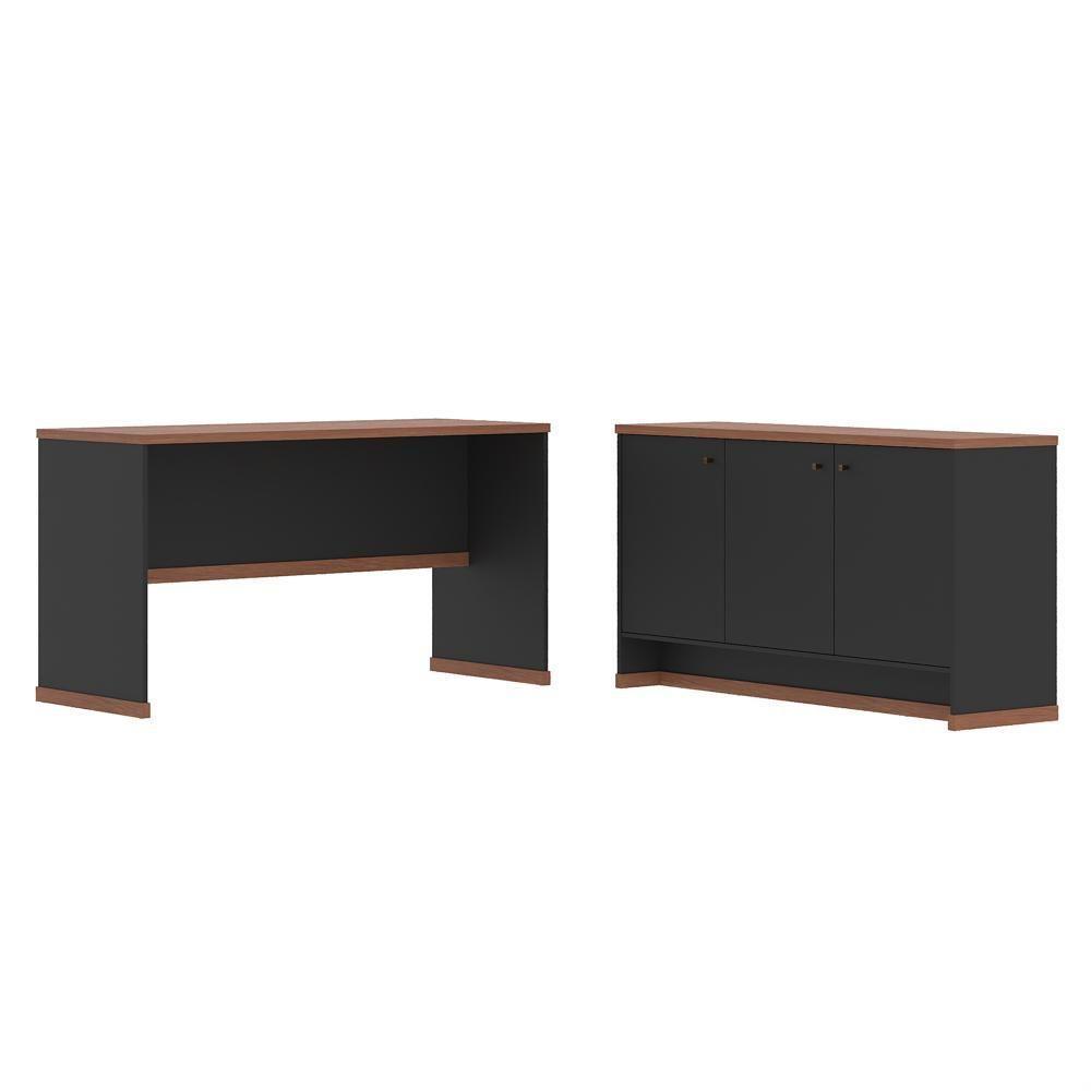 Conjunto Escritório Office Mesa E Buffet Verbena - Vianossa - Preto/naturale Preto/naturale - 1
