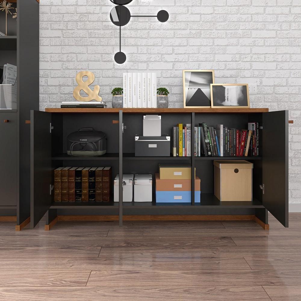 Conjunto Escritório Office Mesa E Buffet Verbena - Vianossa - Preto/naturale Preto/naturale - 3