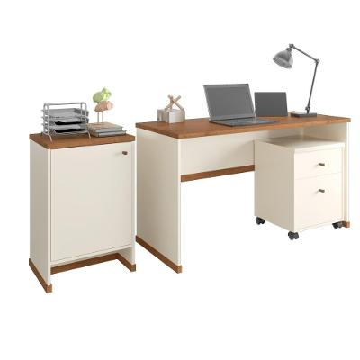 Conjunto Escritório 3 Peças - Mesa Gaveteiro E Balcão Verben - Offwhite/naturale Offwhite/naturale