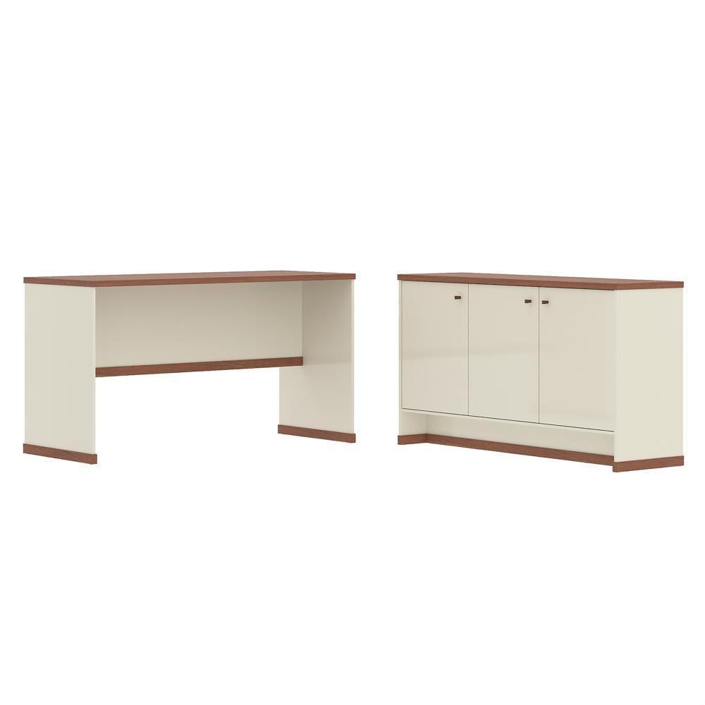 Conjunto Escritório Office Mesa E Buffet Verbena - Vianossa - Offwhite/naturale Offwhite/naturale - 1