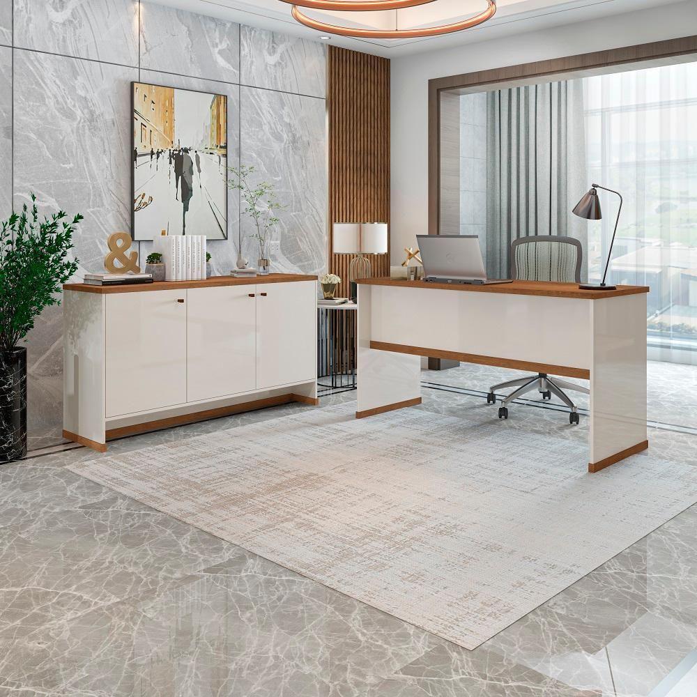 Conjunto Escritório Office Mesa E Buffet Verbena - Vianossa - Offwhite/naturale Offwhite/naturale - 2