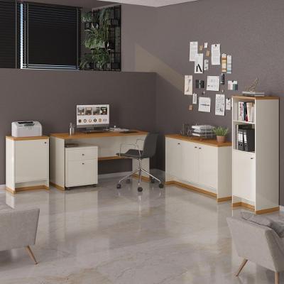 Conjunto Escritório Office Escrivaninha Balcões Gaveteiro Ve - Off White/naturale Off White/naturale