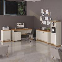 Conjunto Escritório Office Escrivaninha Balcões Gaveteiro Ve - Off White/naturale Off White/naturale - 1