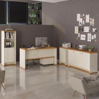 Conjunto Escritório Office Escrivaninha Balcões Gaveteiro Ve - Off White/naturale Off White/naturale - 2