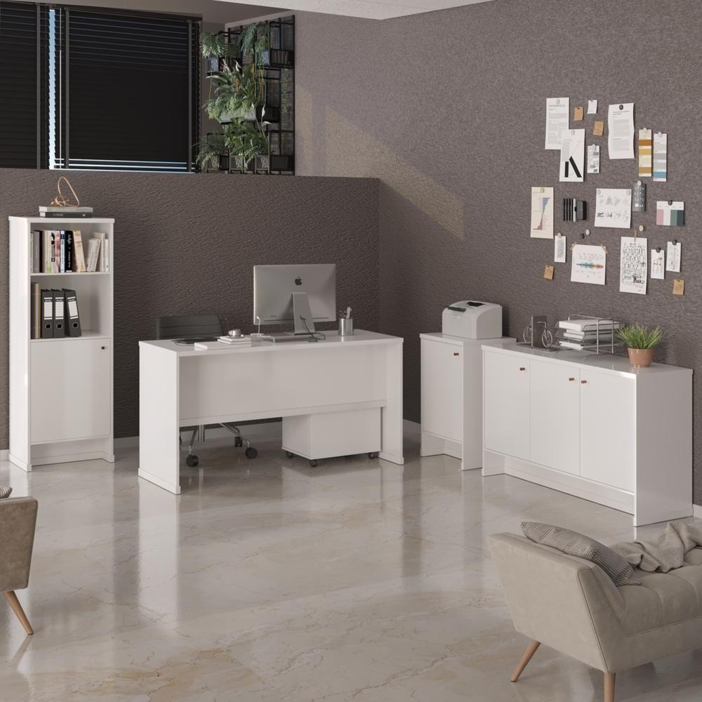 Conjunto Escritório Office Escrivaninha Balcões Gaveteiro Ve - Branco Branco - 3