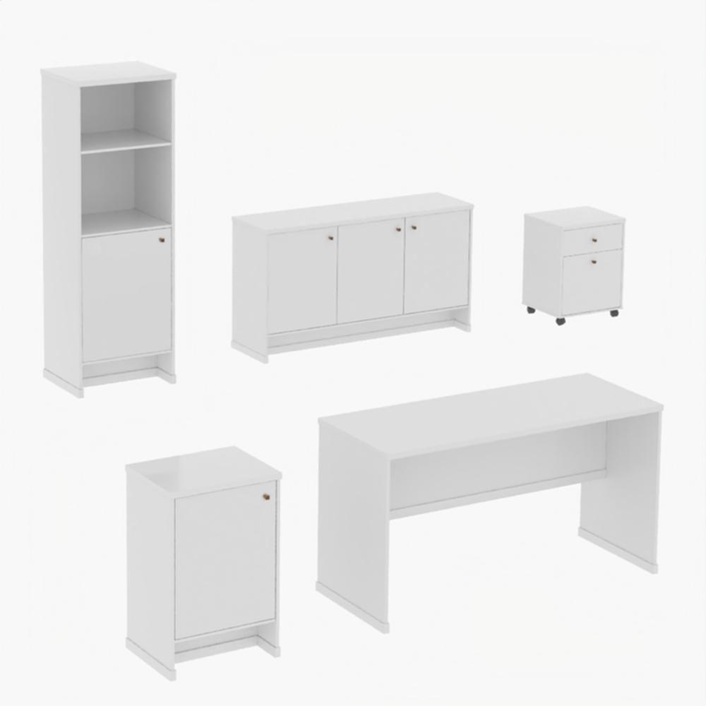 Conjunto Escritório Office Escrivaninha Balcões Gaveteiro Ve - Branco Branco - 4
