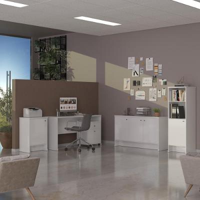 Conjunto Escritório Office Escrivaninha Balcões Gaveteiro Ve - Branco Branco