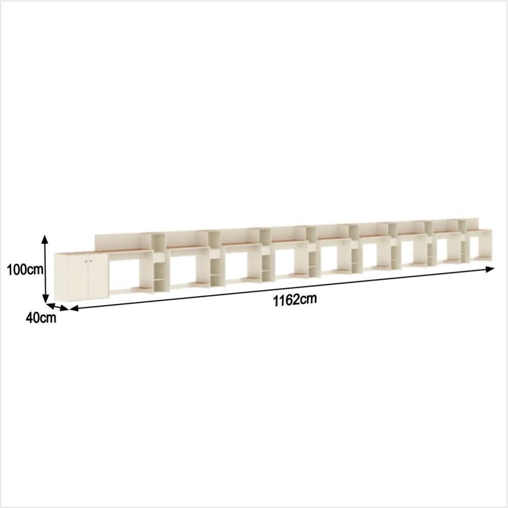 Conjunto De Escritório Tech 8 Livreiro 1 Buffet E 9 Mesas 90 - Off White E Cedro Off White E Cedro - 8