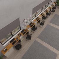 Conjunto De Escritório Tech 8 Livreiro 1 Buffet E 9 Mesas 90 - Off White E Cedro Off White E Cedro - 1