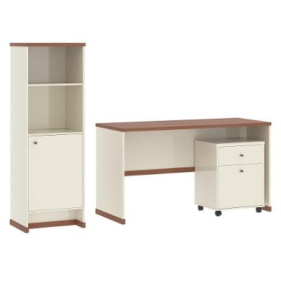 Conjunto Escritório 3 Peças - Mesa Armário E Gaveteiro Verbe - Offwhite/naturale Offwhite/naturale