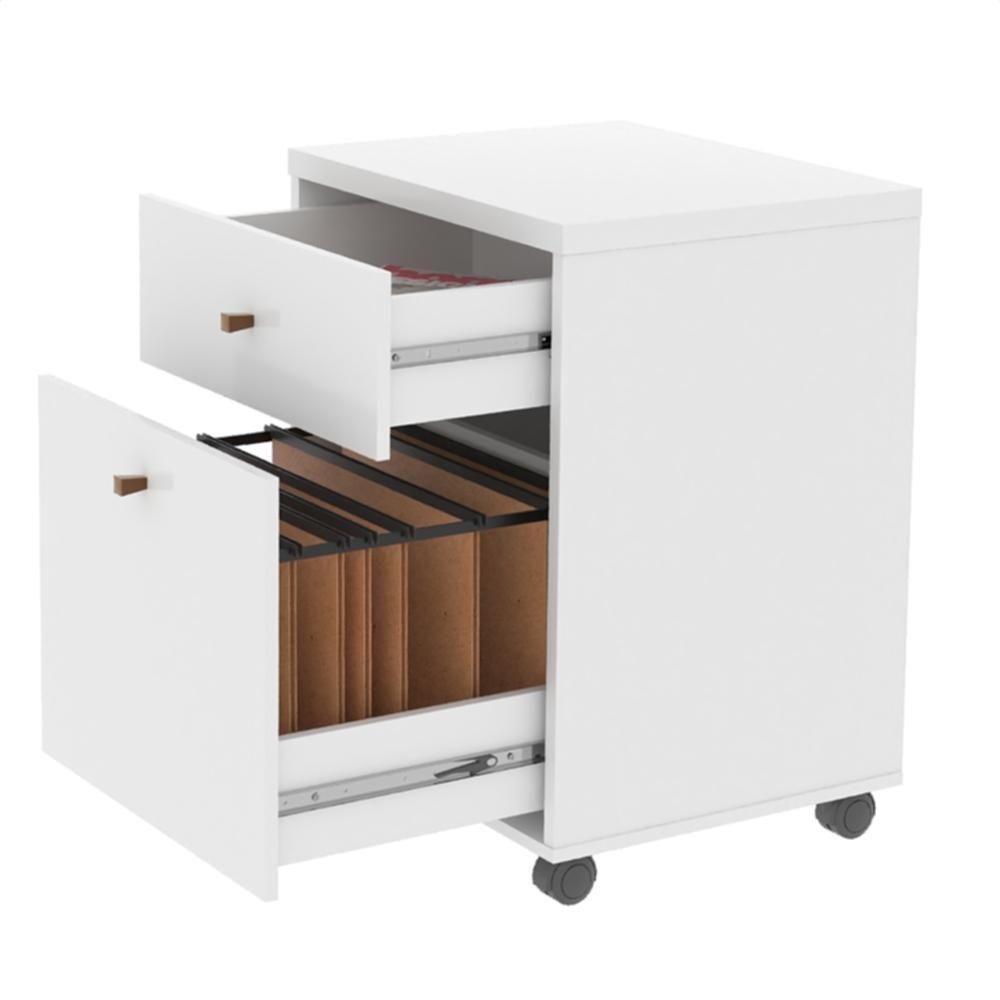 Conjunto Escritório 3 Peças - Mesa Armário E Gaveteiro Verbe - Branco Branco - 6