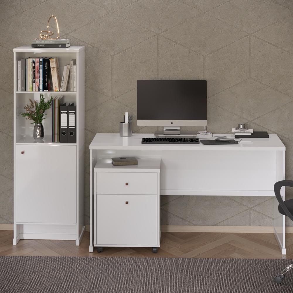 Conjunto Escritório 3 Peças - Mesa Armário E Gaveteiro Verbe - Branco Branco - 7