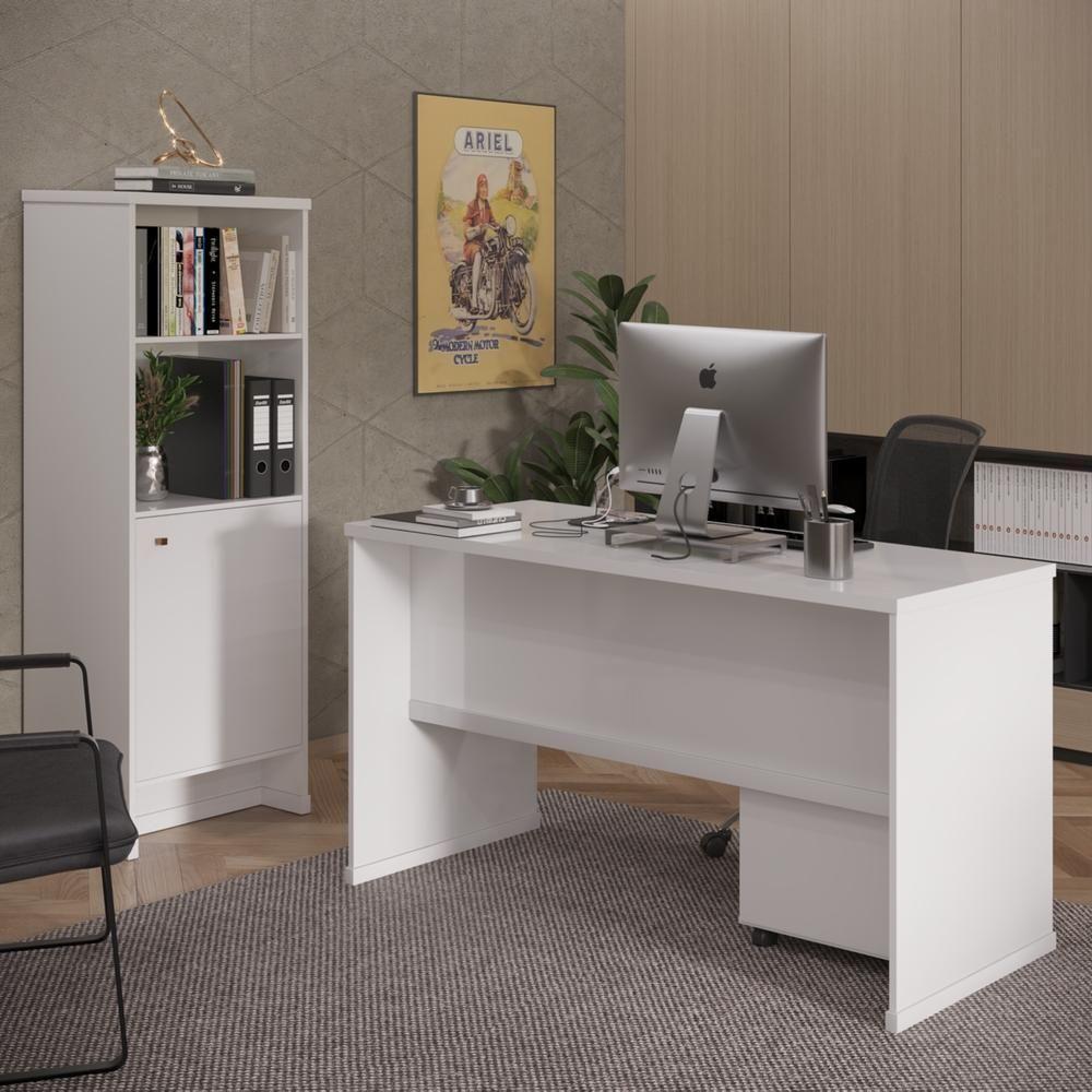 Conjunto Escritório 3 Peças - Mesa Armário E Gaveteiro Verbe - Branco Branco - 8
