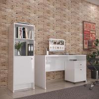 Conjunto Escritório 3 Peças - Mesa Armário E Gaveteiro Verbe - Branco Branco - 1