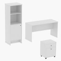 Conjunto Escritório 3 Peças - Mesa Armário E Gaveteiro Verbe - Branco Branco - 2