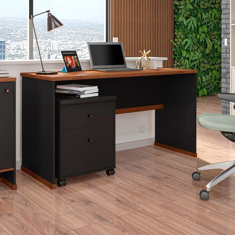 Conjunto Escritório 2 Peças - Mesa E Gaveteiro Verbena Viano - Preto/naturale Preto/naturale - 2