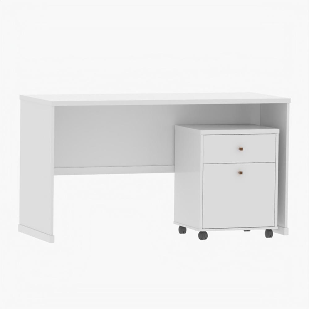 Conjunto Escritório 2 Peças - Mesa E Gaveteiro Verbena Viano - Branco Branco - 2
