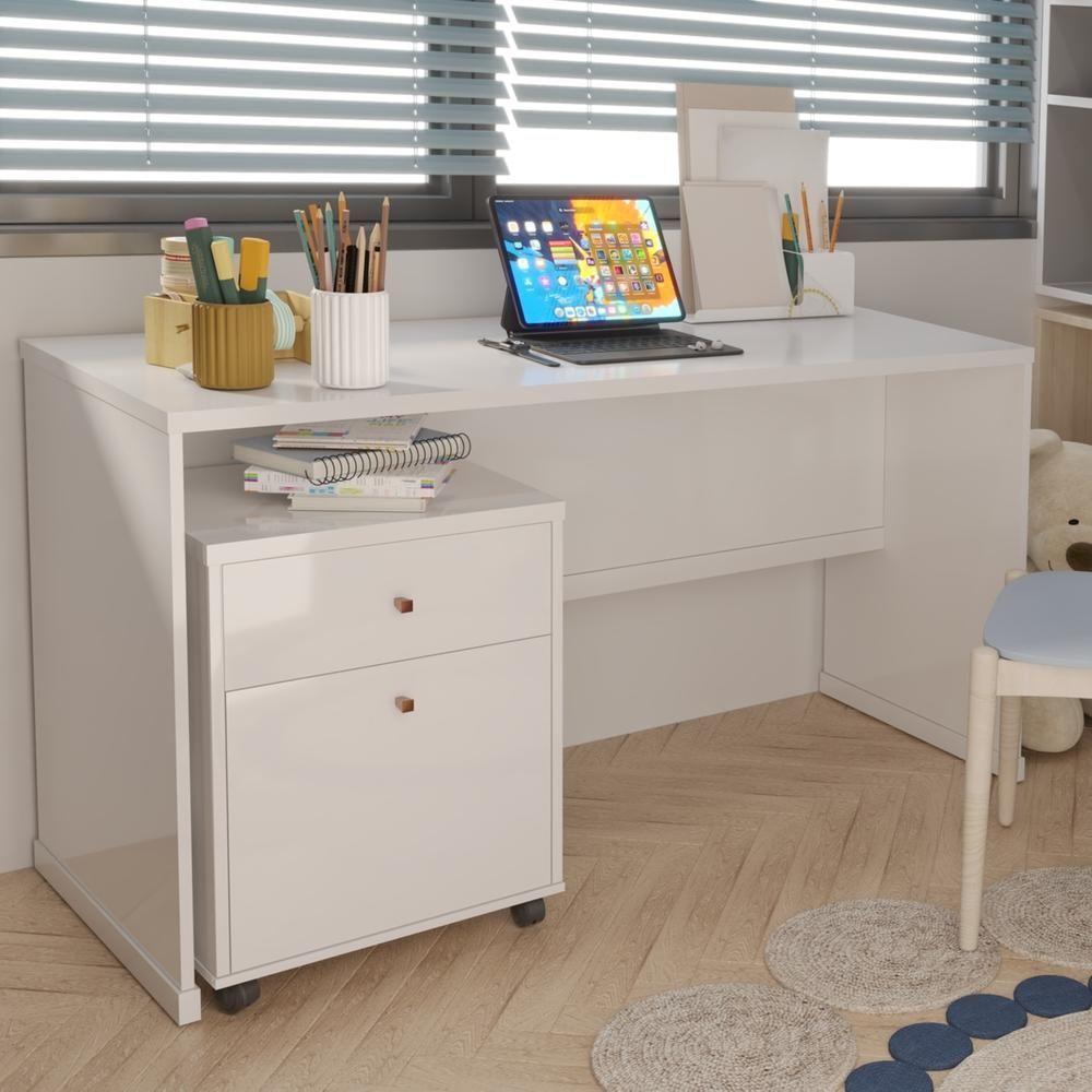 Conjunto Escritório 2 Peças - Mesa E Gaveteiro Verbena Viano - Branco Branco - 5