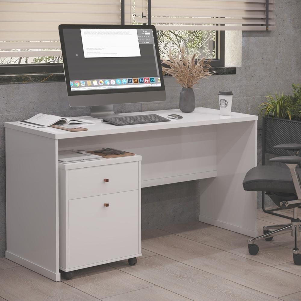 Conjunto Escritório 2 Peças - Mesa E Gaveteiro Verbena Viano - Branco Branco - 7