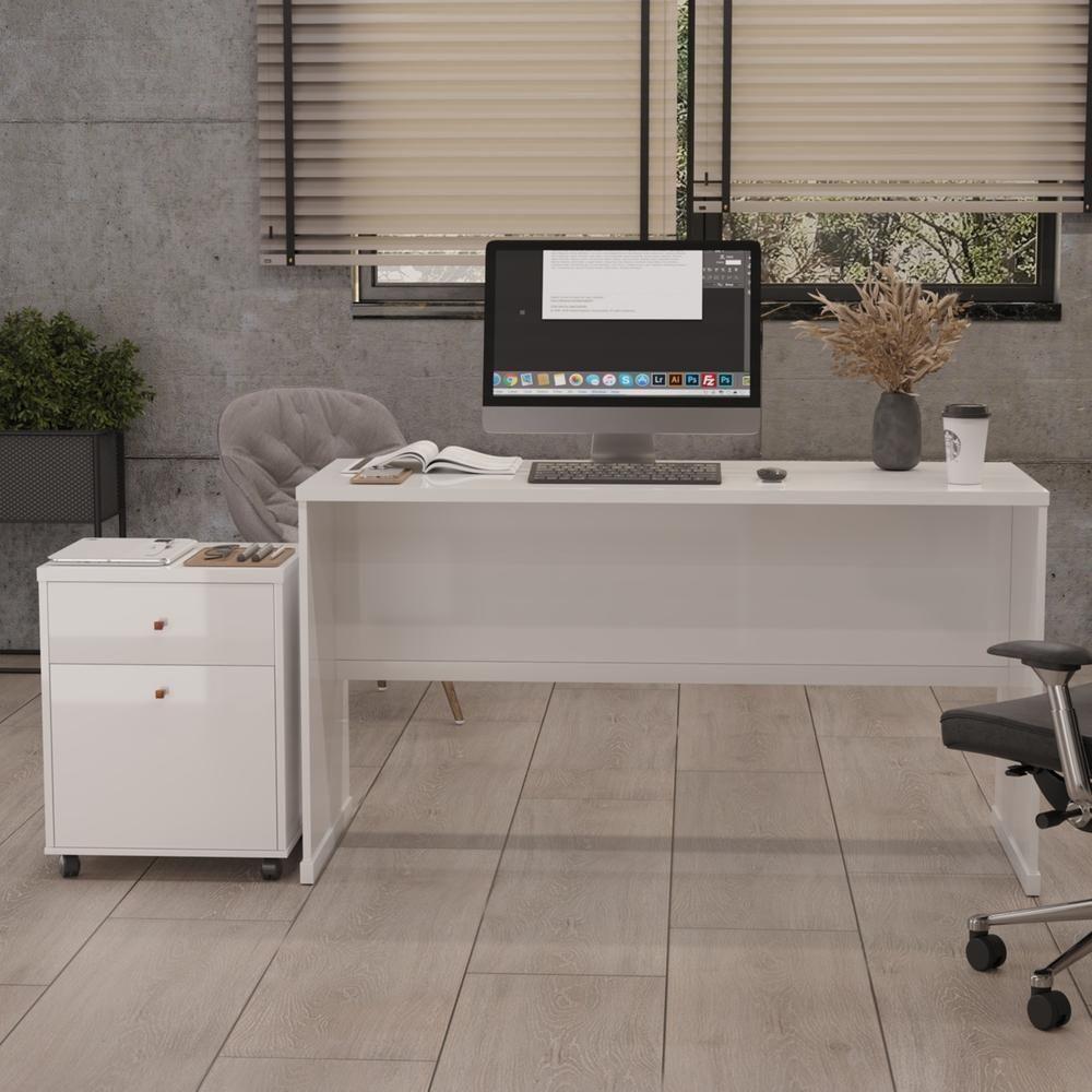 Conjunto Escritório 2 Peças - Mesa E Gaveteiro Verbena Viano - Branco Branco - 8