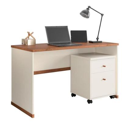 Conjunto Escritório 2 Peças - Mesa E Gaveteiro Verbena Viano - Off White/naturale Off White/naturale