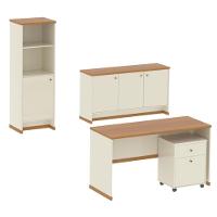 Conjunto Escritório Office 4 Peças Mesa Gaveteiro Armário Bu - Off White E Naturale Off White E Naturale - 2