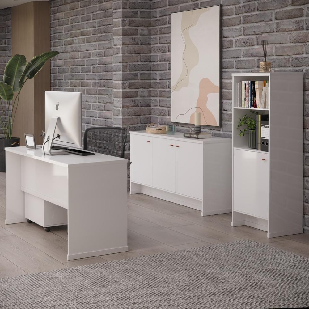 Conjunto Escritório Office 4 Peças Mesa Gaveteiro Armário Bu - Branco Branco - 5