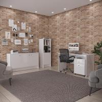 Conjunto Escritório Office 4 Peças Mesa Gaveteiro Armário Bu - Branco Branco - 1