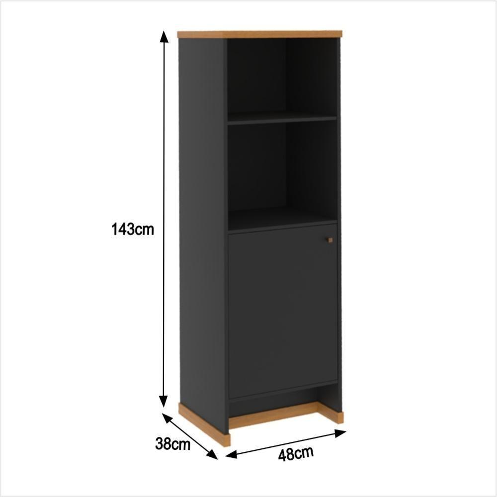 Conjunto Escritório Office 4 Peças Mesa Gaveteiro Armário Bu - Preto E Naturale Preto E Naturale - 5