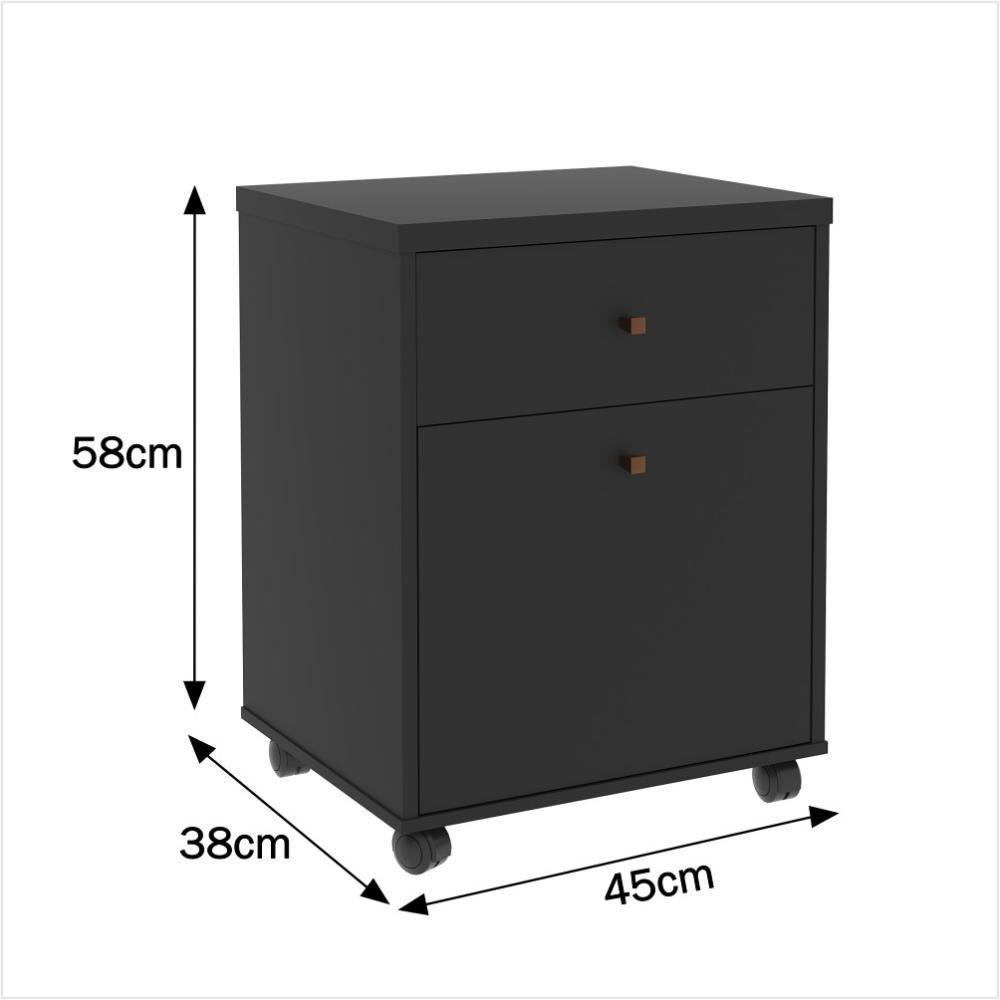 Conjunto Escritório Office 4 Peças Mesa Gaveteiro Armário Bu - Preto E Naturale Preto E Naturale - 7