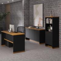 Conjunto Escritório Office 4 Peças Mesa Gaveteiro Armário Bu - Preto E Naturale Preto E Naturale - 9