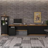 Conjunto Escritório Office 4 Peças Mesa Gaveteiro Armário Bu - Preto E Naturale Preto E Naturale - 10