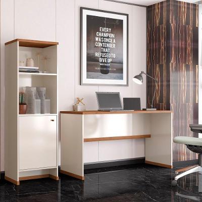 Conjunto Escritório 2 Peças - Mesa E Armário Verbena - Offwhite/naturale Offwhite/naturale