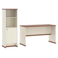 Conjunto Escritório 2 Peças - Mesa E Armário Verbena - Offwhite/naturale Offwhite/naturale - 2