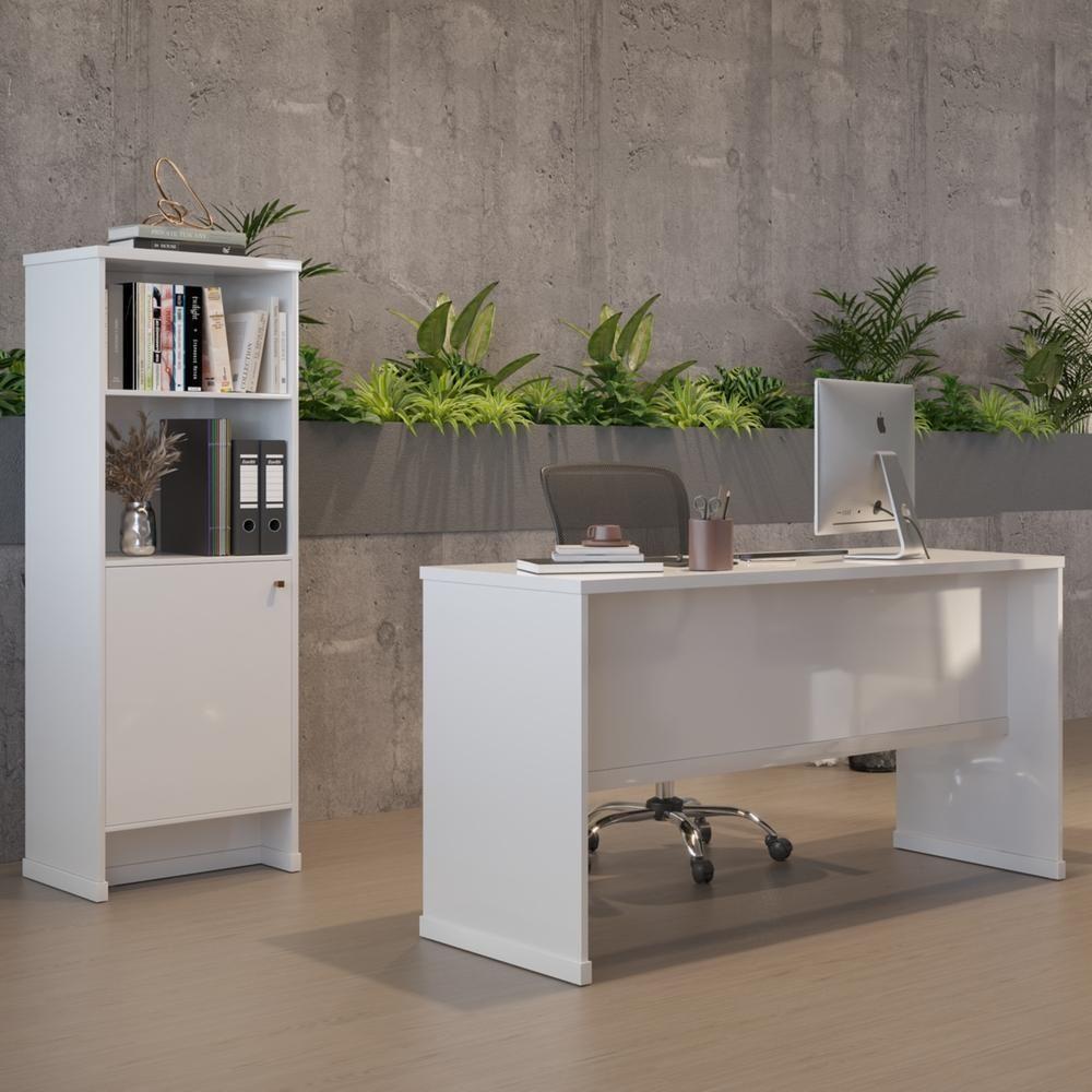 Conjunto Escritório 2 Peças - Mesa E Armário Verbena - Branco Branco - 7
