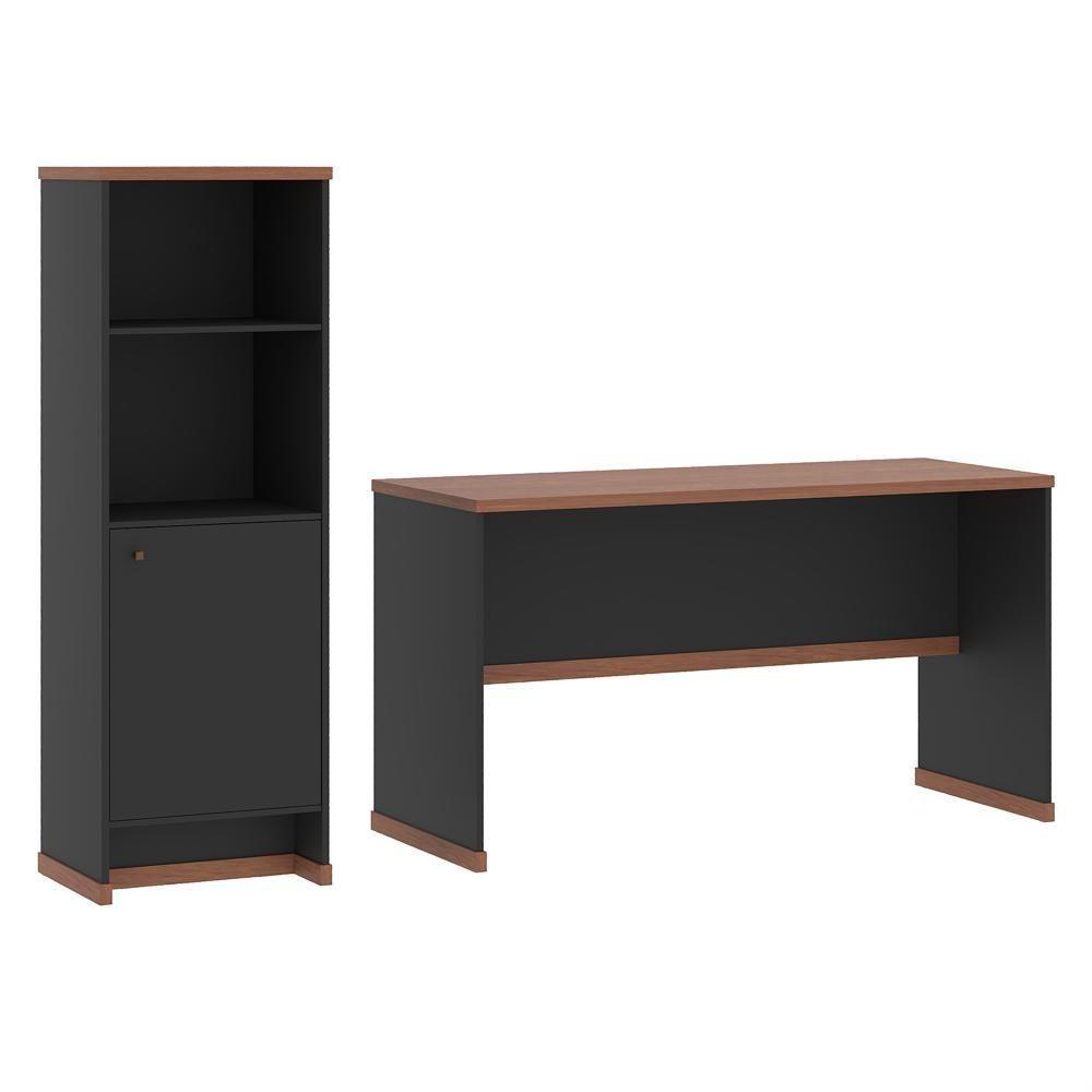 Conjunto Escritório 2 Peças - Mesa E Armário Verbena - Preto/naturale Preto/naturale - 2