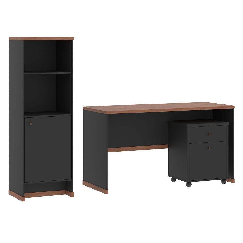 Conjunto Escritório 3 Peças - Mesa Armário E Gaveteiro Verbe - Preto/naturale Preto/naturale - 1