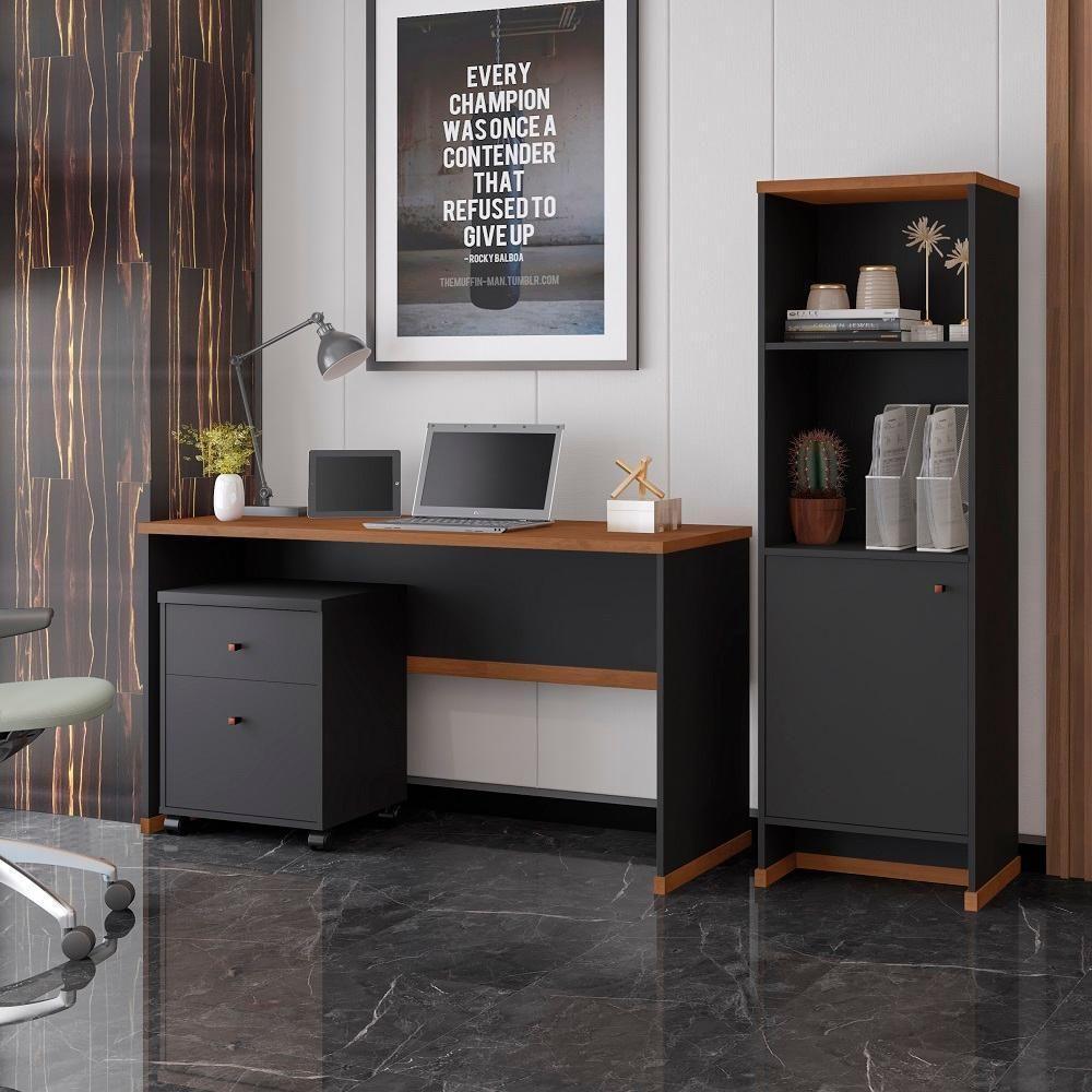 Conjunto Escritório 3 Peças - Mesa Armário E Gaveteiro Verbe - Preto/naturale Preto/naturale - 2